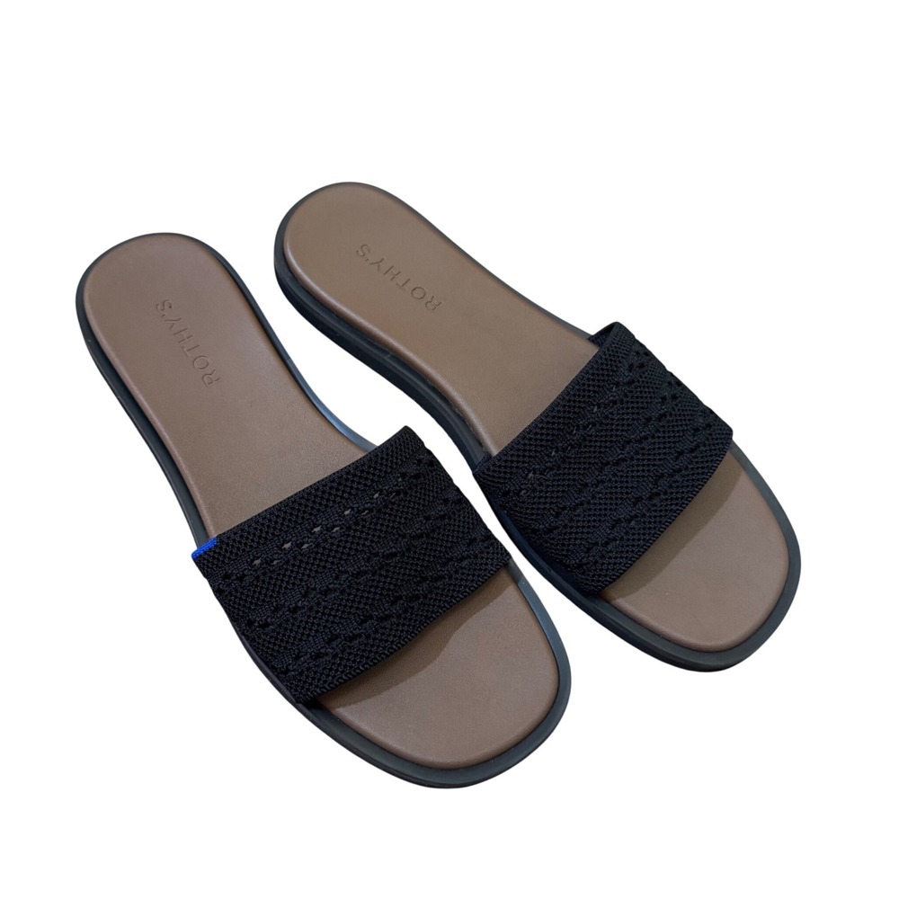 Rothy's The Slide Black Crochet Knit Sandals Womens 10.5 Comfort Lightweight